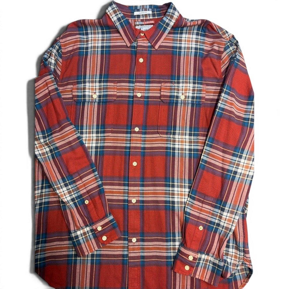 Lucky Brand Mens Saturday Stretch Plaid Flannel Shirt XL Red Blue 7M42704